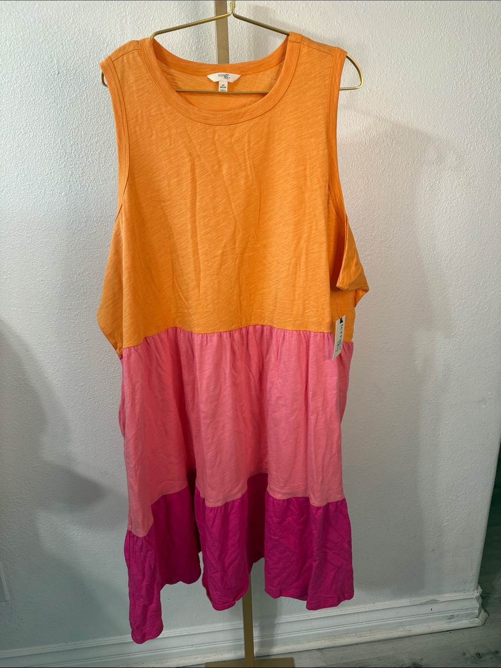 Colorblock Sleeveless Tiered Midi Dress - Orange + Pink- 4X- NWT